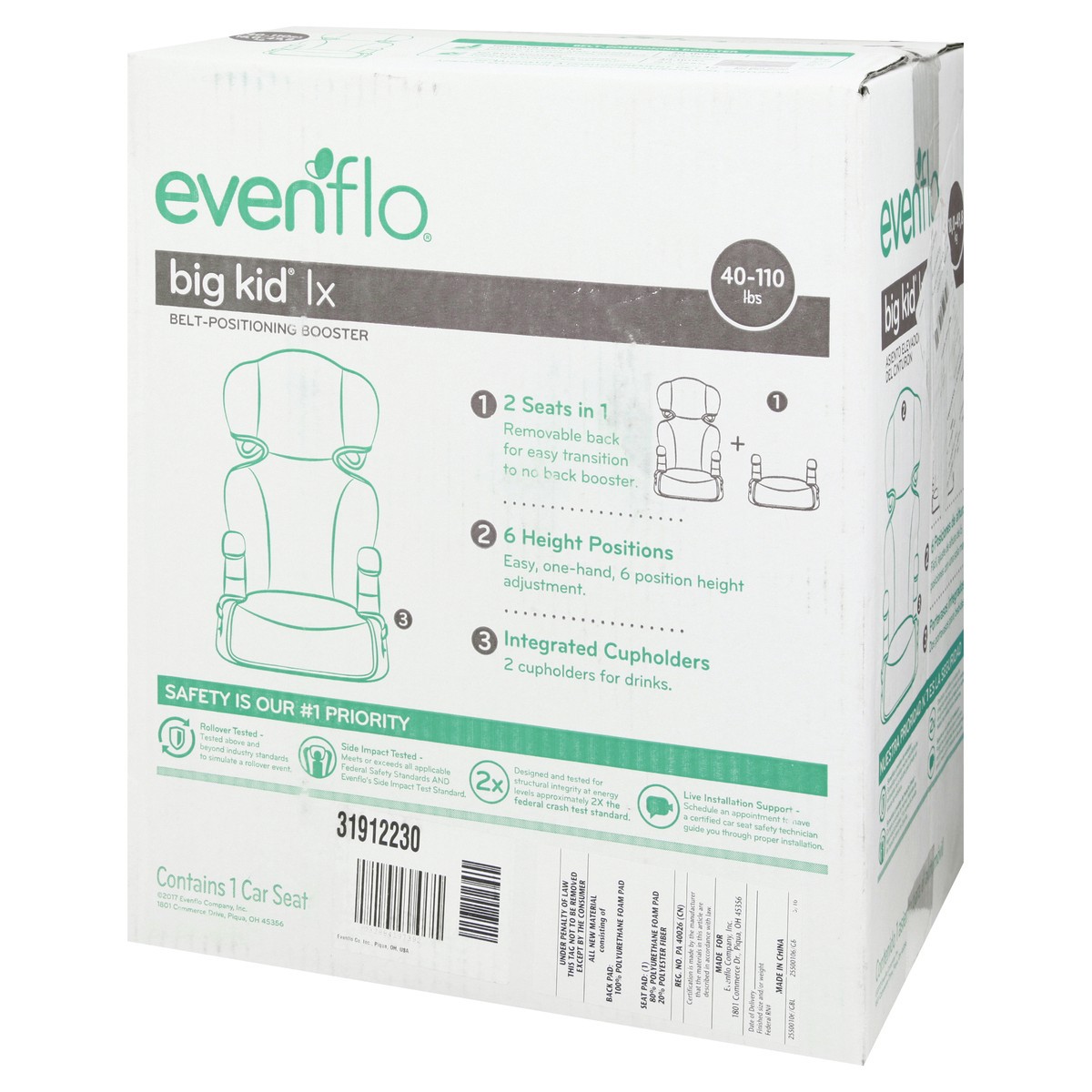 slide 2 of 9, Evenflo Big Kid lx 40-110 Lbs Belt Positioning Booster Car Seat 1 ea, 1 ea