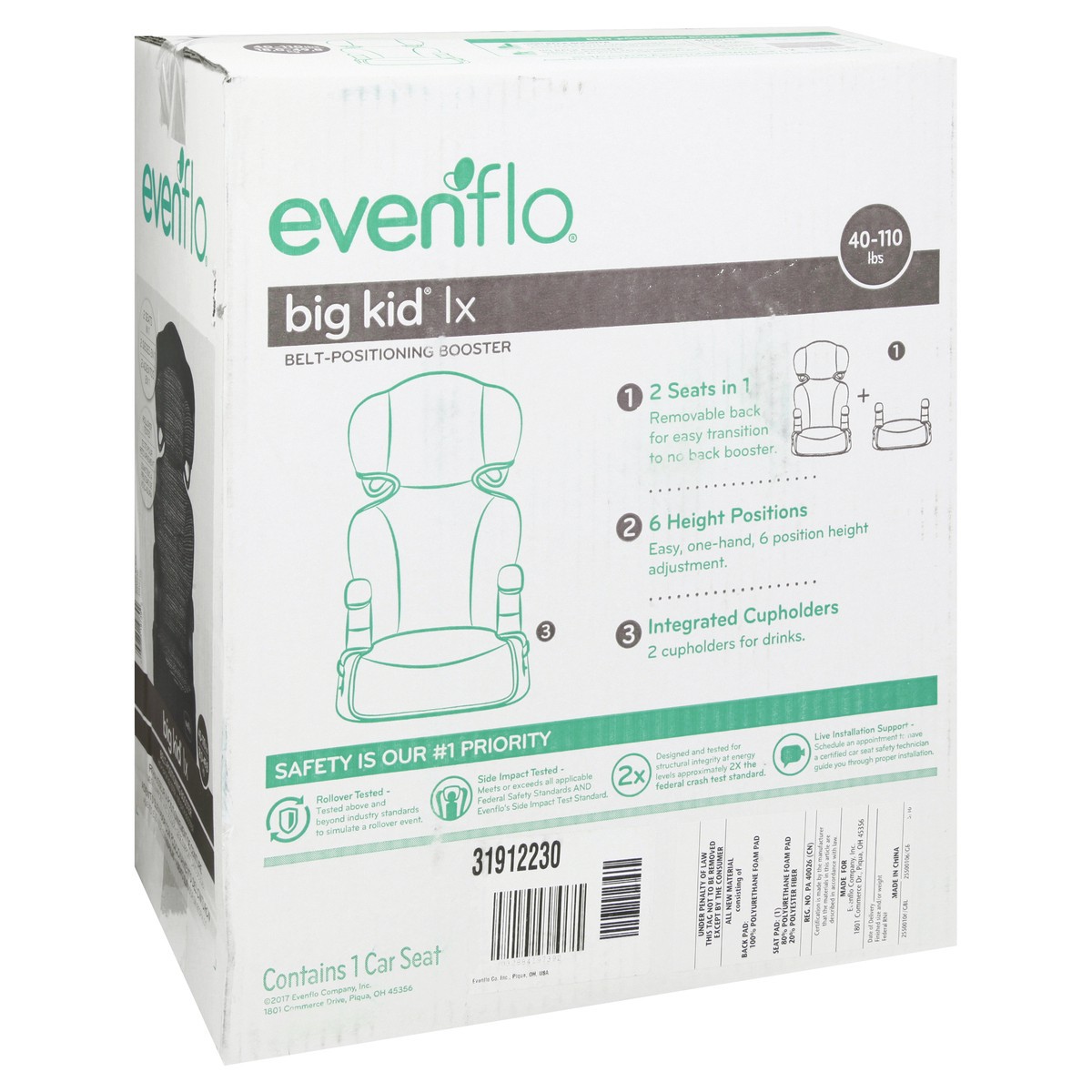 slide 6 of 9, Evenflo Big Kid lx 40-110 Lbs Belt Positioning Booster Car Seat 1 ea, 1 ea