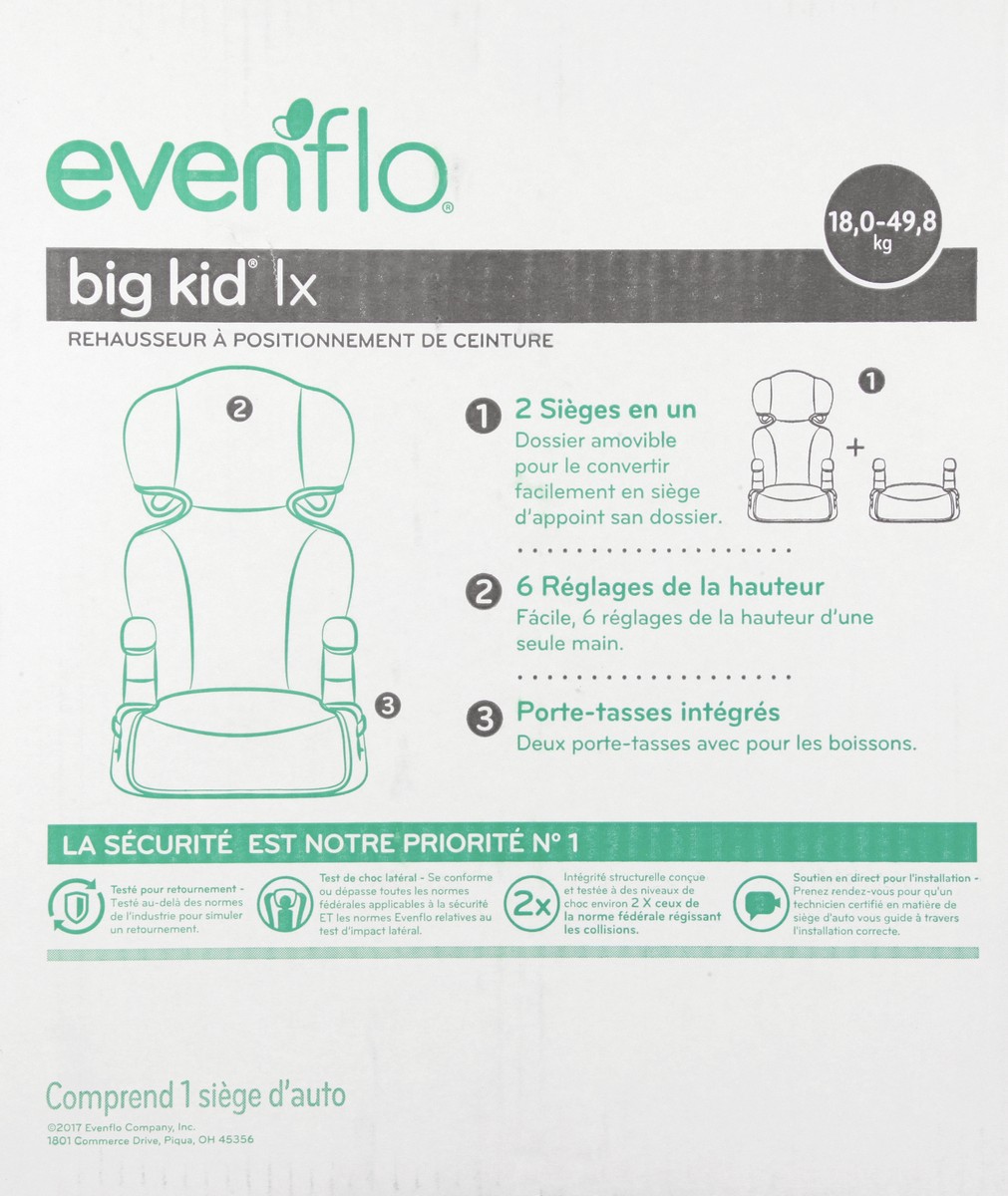 slide 7 of 9, Evenflo Big Kid lx 40-110 Lbs Belt Positioning Booster Car Seat 1 ea, 1 ea