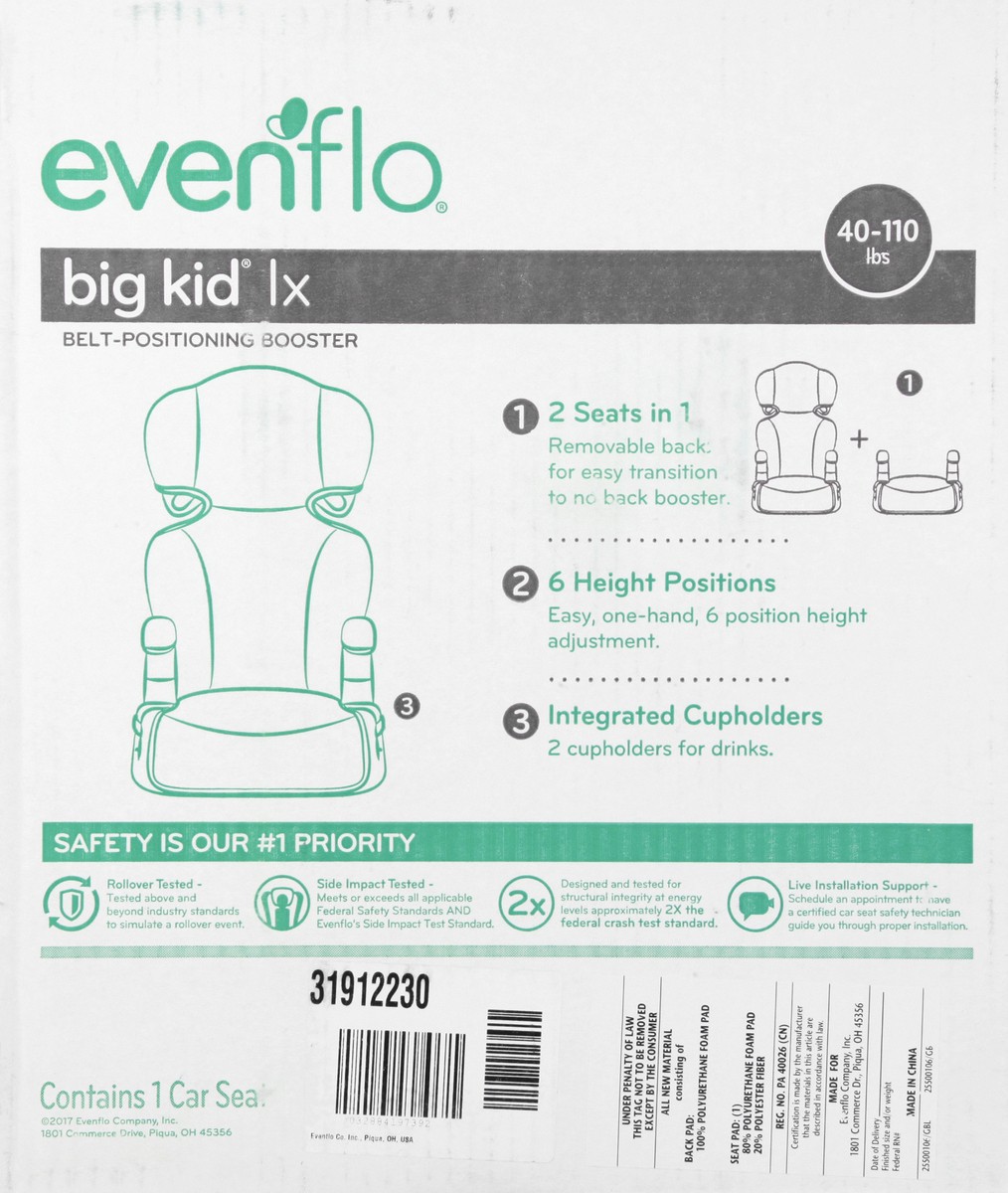 slide 8 of 9, Evenflo Big Kid lx 40-110 Lbs Belt Positioning Booster Car Seat 1 ea, 1 ea