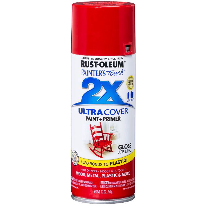 slide 4 of 13, Rust-Oleum 12oz 2X Painter's Touch Ultra Cover Gloss Spray Paint Red, 12 oz