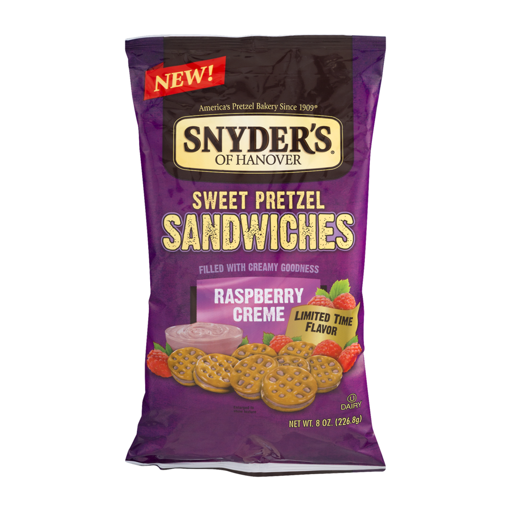 slide 1 of 5, Snyder's of Hanover Sweet Raspberry Creme Pretzel Sandwiches, 8 oz