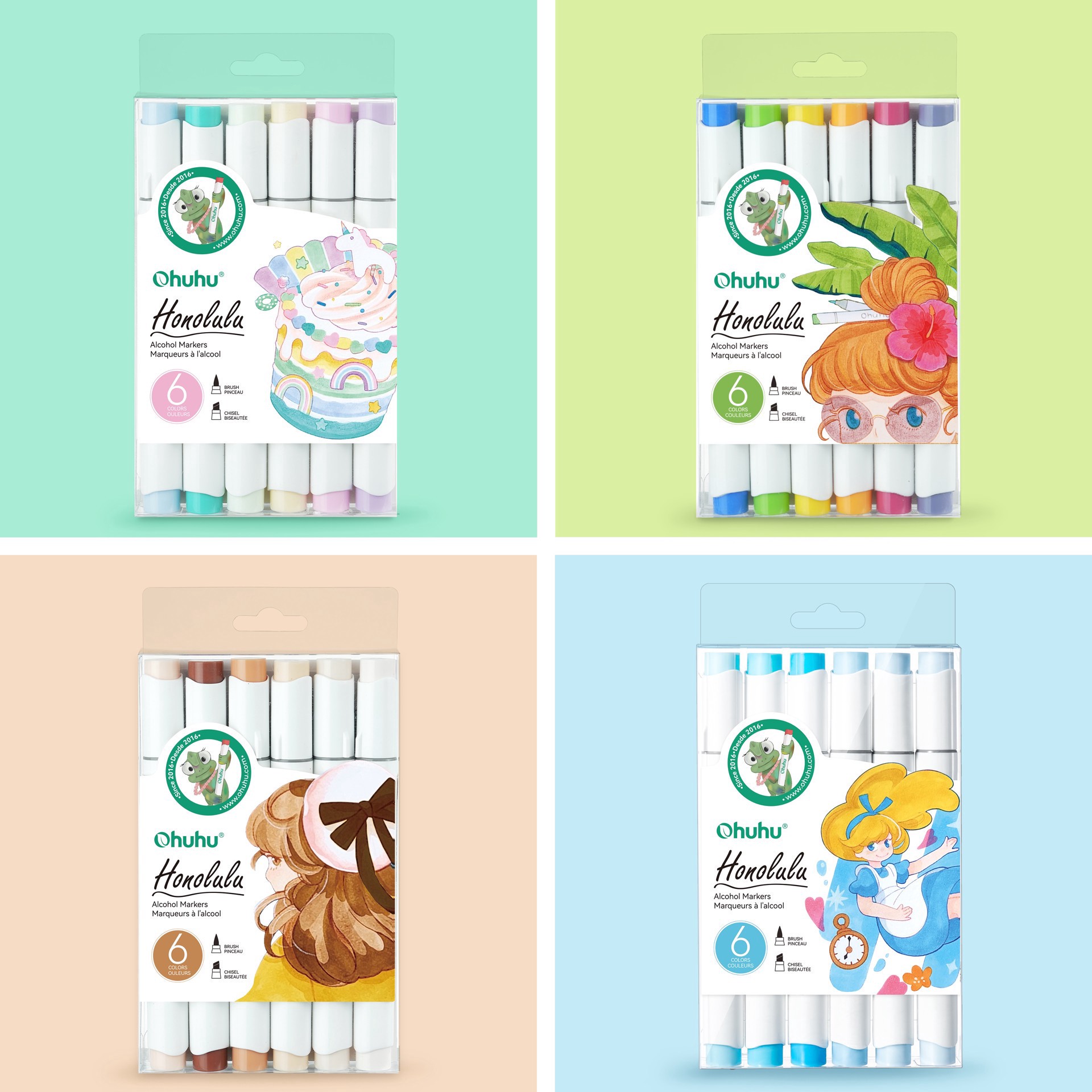 slide 3 of 5, Ohuhu Honolulu Brush & Chisel Dual Tip Blue Tones Marker Set, 1 ct