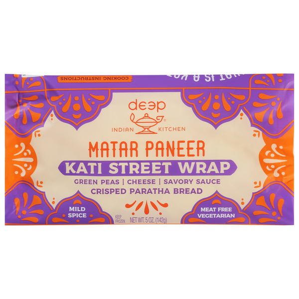 slide 1 of 1, Deep Indian Kitchen Matar Paneer Kati Street Wrap Frozen, 5 oz