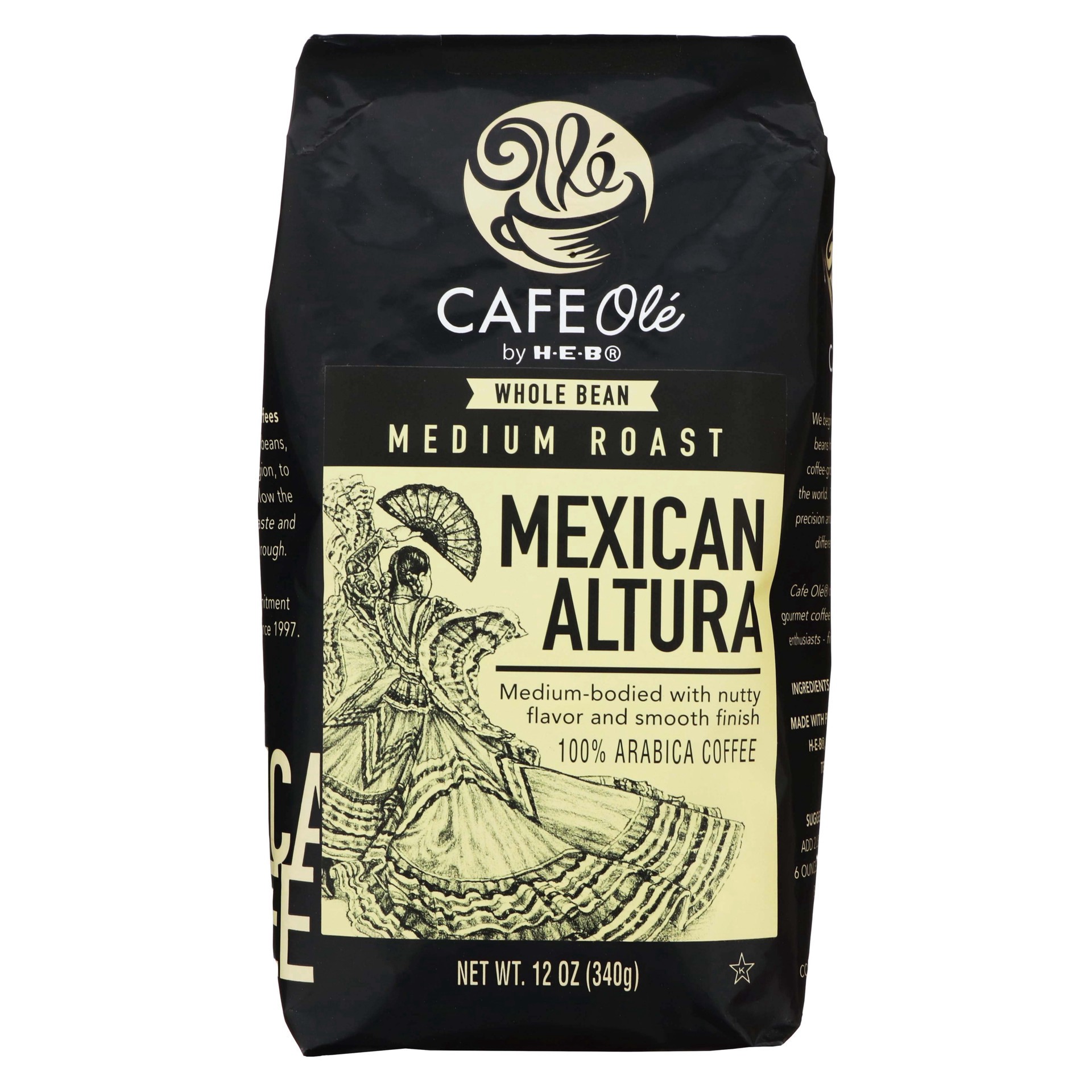 slide 1 of 1, H-E-B Cafe Ole Whole Bean Mexican Altura Medium Roast Coffee - 12 oz, 12 oz