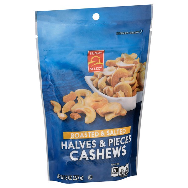 slide 1 of 1, Sunny Select Halves & Pieces Roasted & Salted Cashews - 8 oz, 8 oz