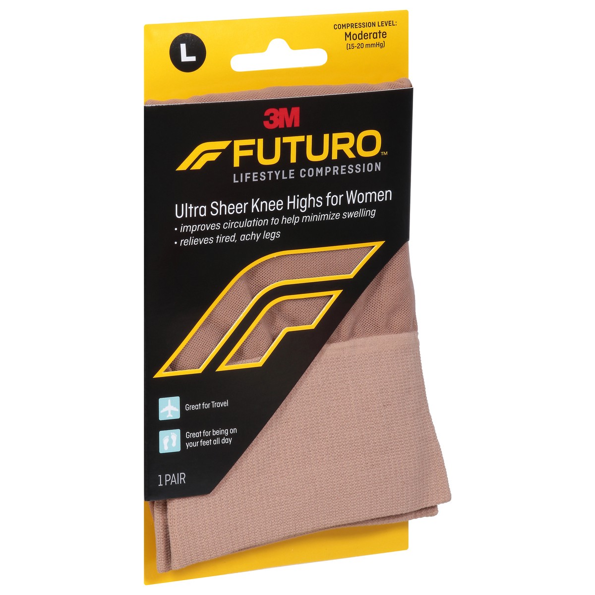 slide 2 of 9, Futuro Revitalizing Ultra Sheer Knee Highs for Women Nude 71061EN, Large, 1 pair