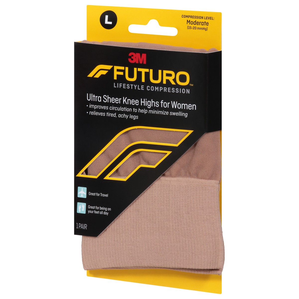 slide 3 of 9, Futuro Revitalizing Ultra Sheer Knee Highs for Women Nude 71061EN, Large, 1 pair