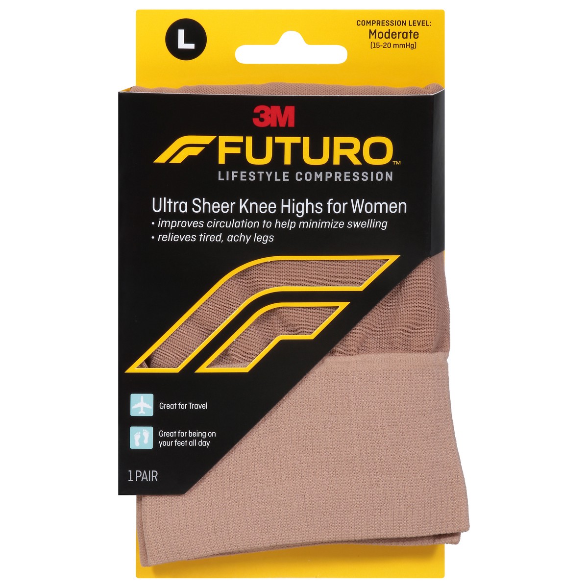 slide 1 of 9, Futuro Revitalizing Ultra Sheer Knee Highs for Women Nude 71061EN, Large, 1 pair