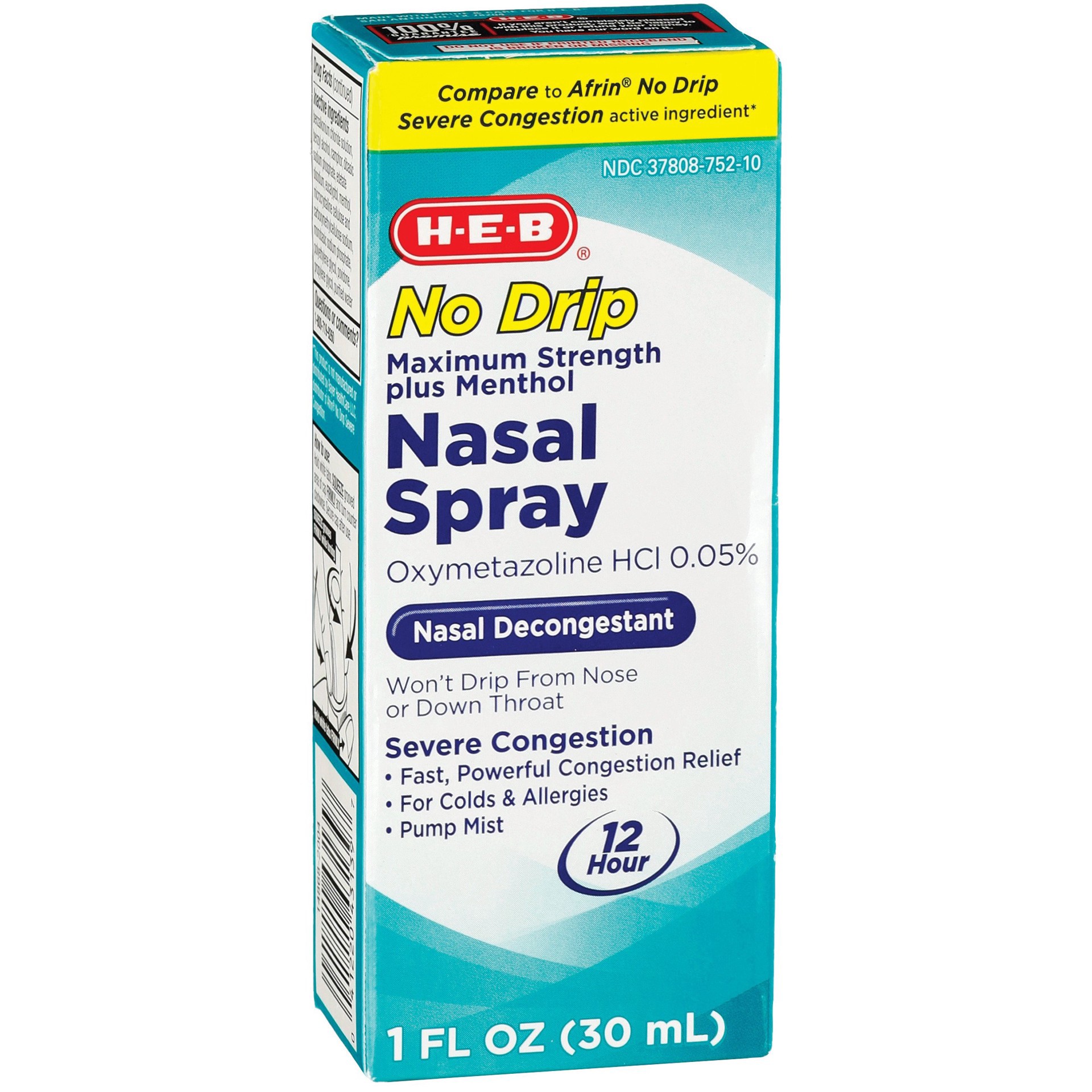 slide 1 of 1, H-E-B No Drip Maximum Strength plus Menthol Nasal Spray, 1 oz