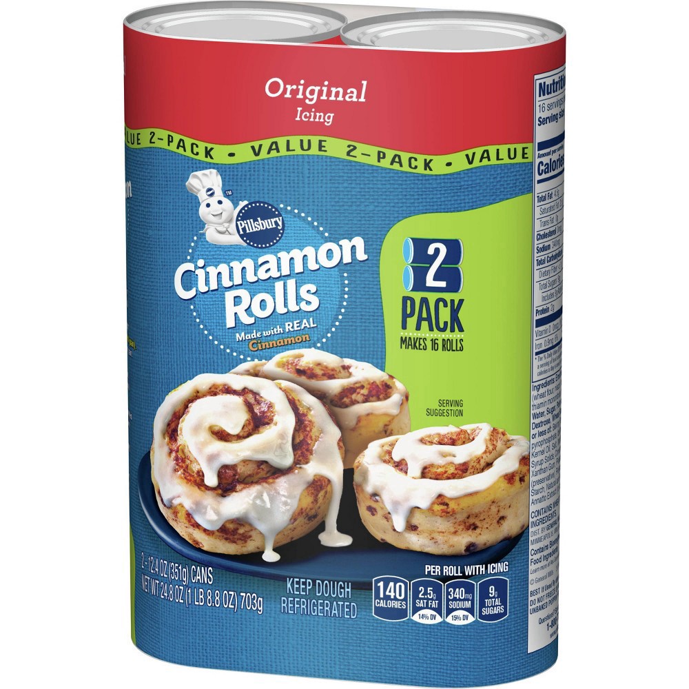 slide 3 of 25, Pillsbury Cinnamon Rolls with Original Icing, Refrigerated Canned Pastry Dough, Value 2-Pack, 16 Rolls, 24.8 oz, 2 ct