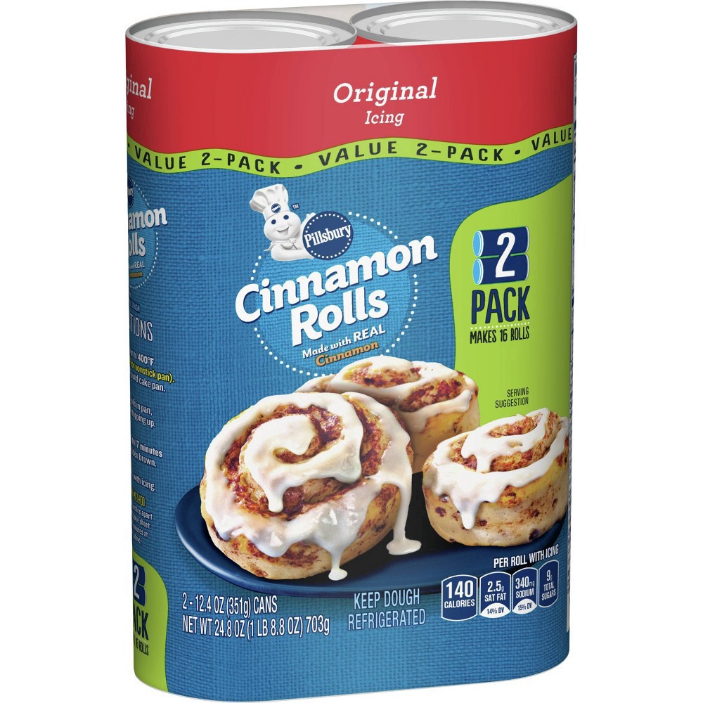 slide 18 of 25, Pillsbury Cinnamon Rolls with Original Icing, Refrigerated Canned Pastry Dough, Value 2-Pack, 16 Rolls, 24.8 oz, 2 ct