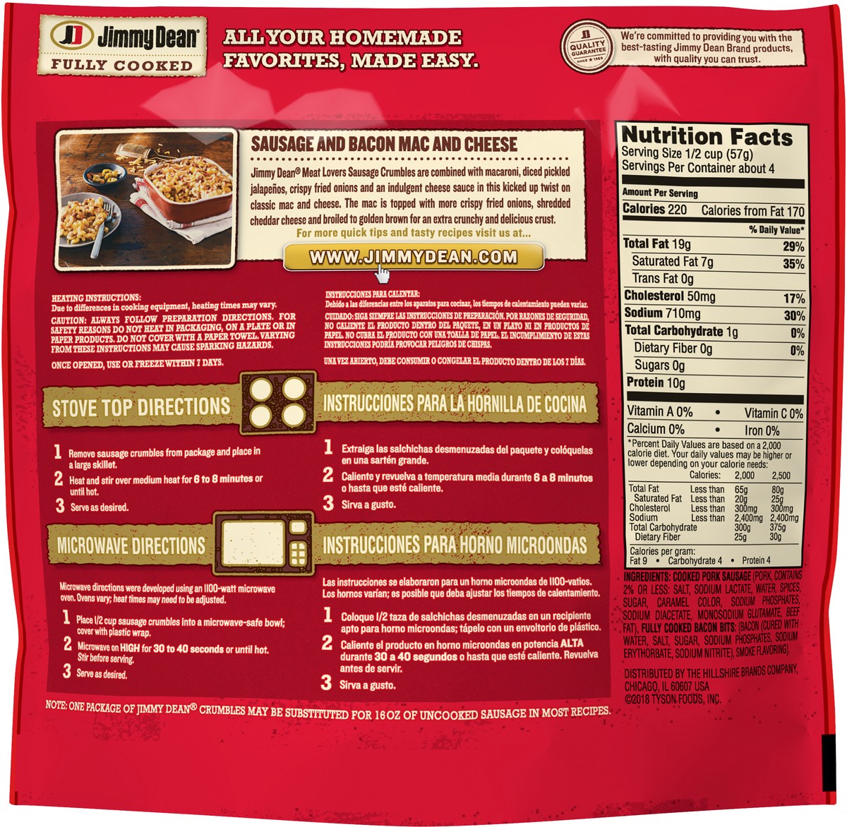 slide 4 of 5, Jimmy Dean Fully Cooked Meat Lovers Breakfast Crumbles, 8 oz, 226.80 g