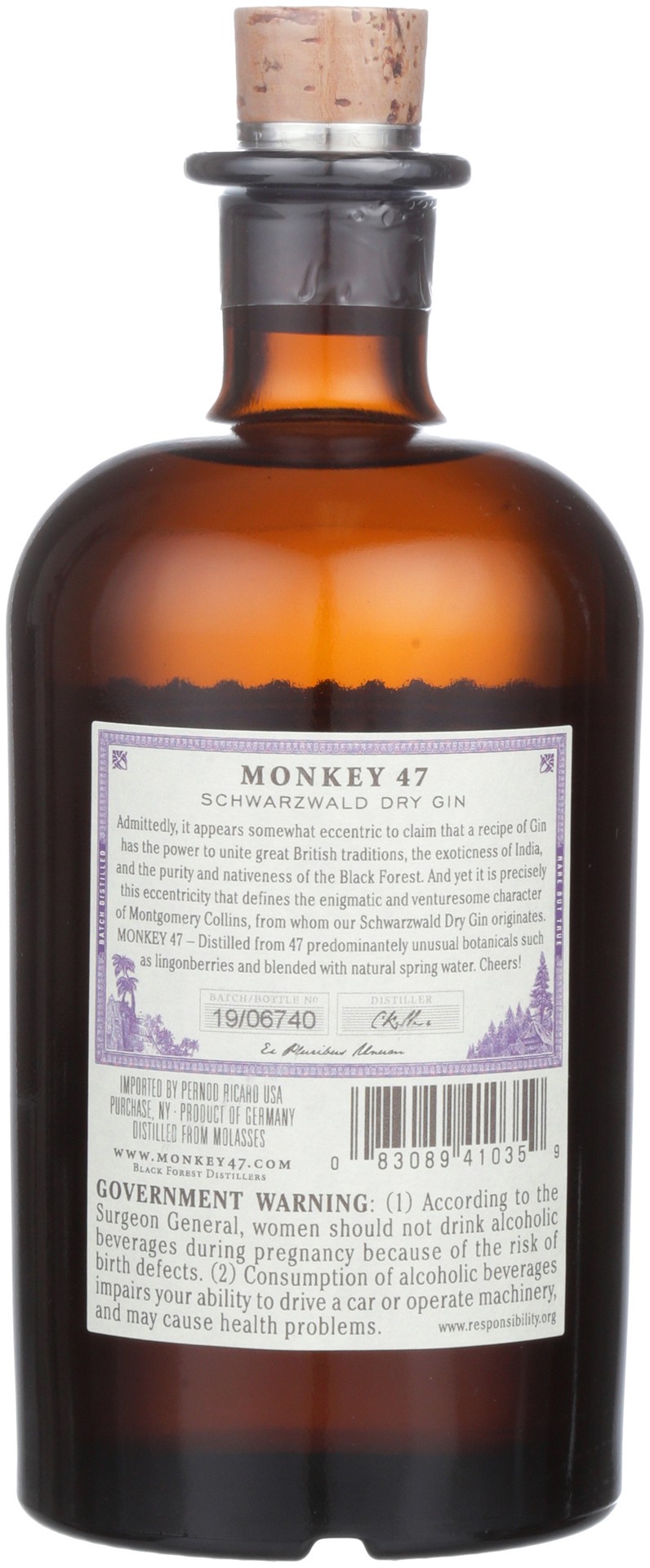 slide 7 of 9, Monkey 47 Gin Monkey 47 Schwarzwald Dry Gin 375mL with 2 Cups, 94 Proof, 375 ml