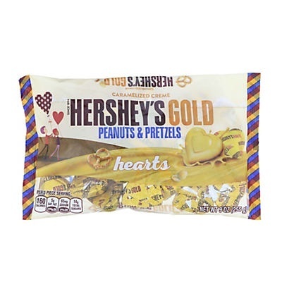 slide 1 of 1, Hershey's Valentine's Day Gold Peanuts & Pretzels Hearts, 9 oz