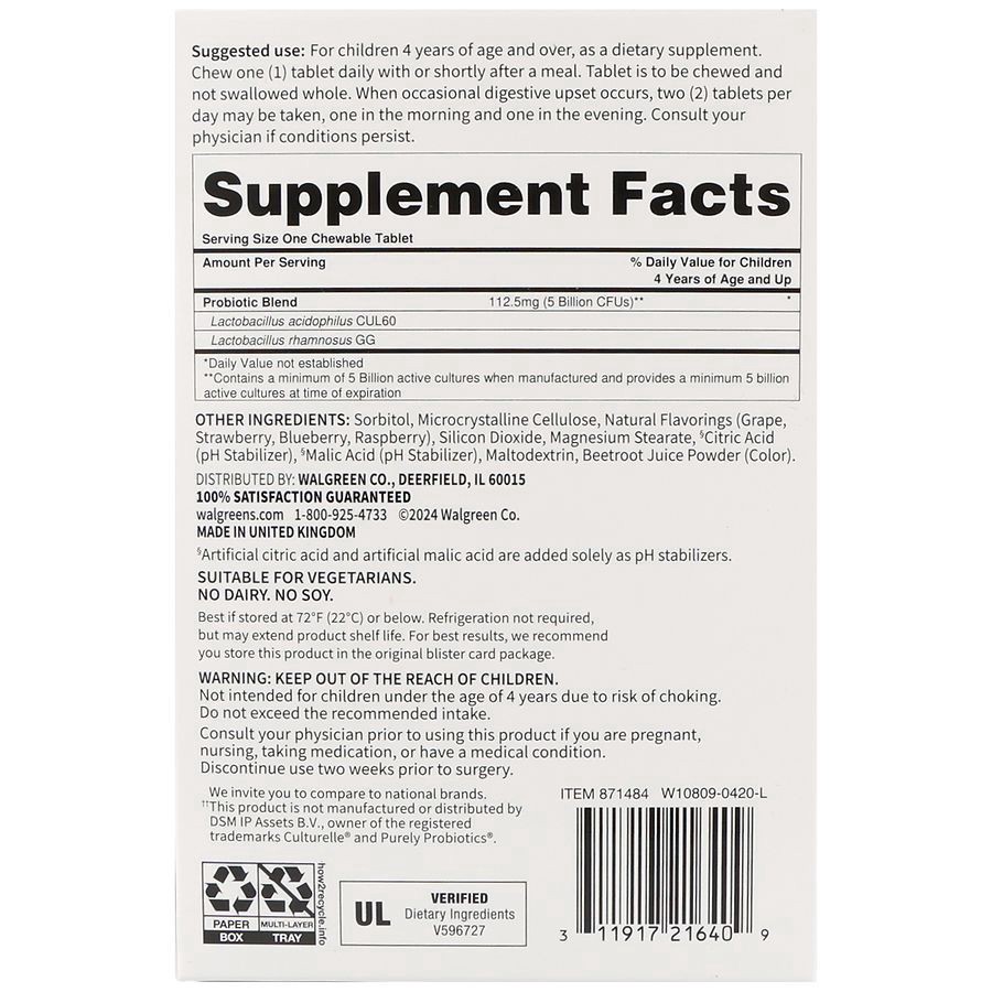 slide 5 of 5, Walgreens Children's Probiotic Chewables Grape, 30 ct