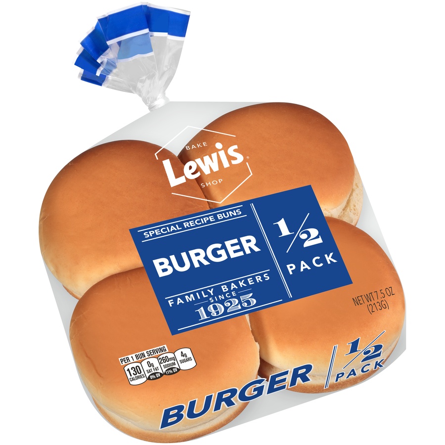 slide 2 of 8, Lewis Bake Shop Special Recipe 1/2 Pack Burger Buns, 4 ct