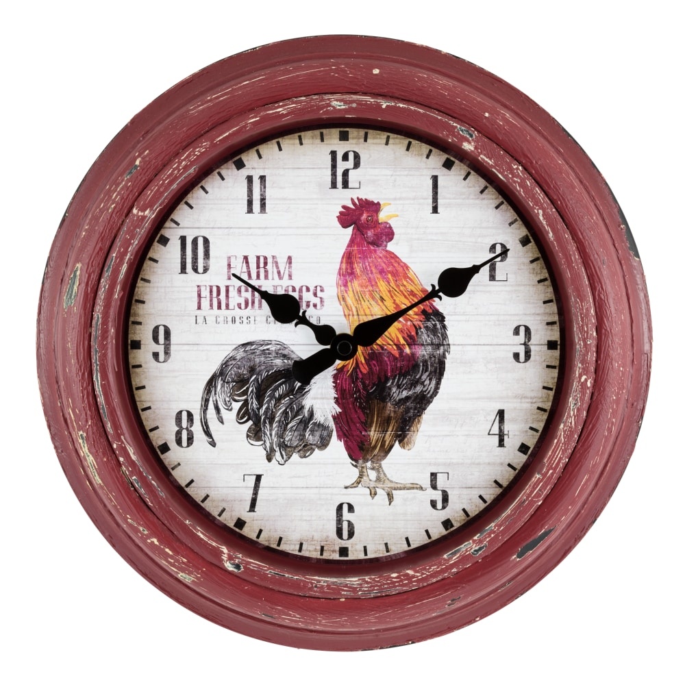 slide 1 of 5, La Crosse Clock Company Rooster Wall Clock - Red, 12 in