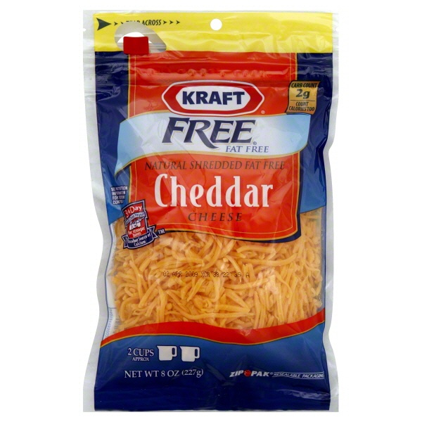 slide 1 of 1, Kraft Shredded Fat Free Cheddar Cheese, 7 oz