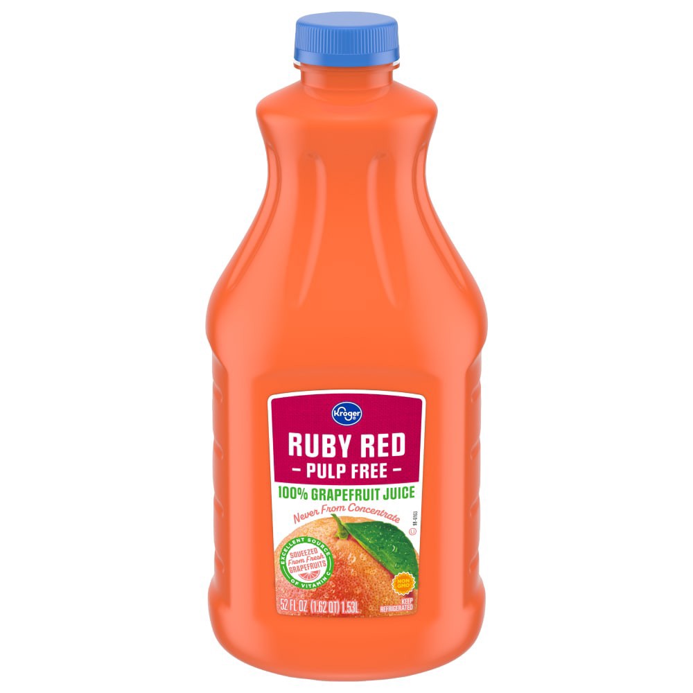 slide 2 of 2, Kroger Ruby Red Pulp-Free 100% Grapefruit Juice, 52 fl oz