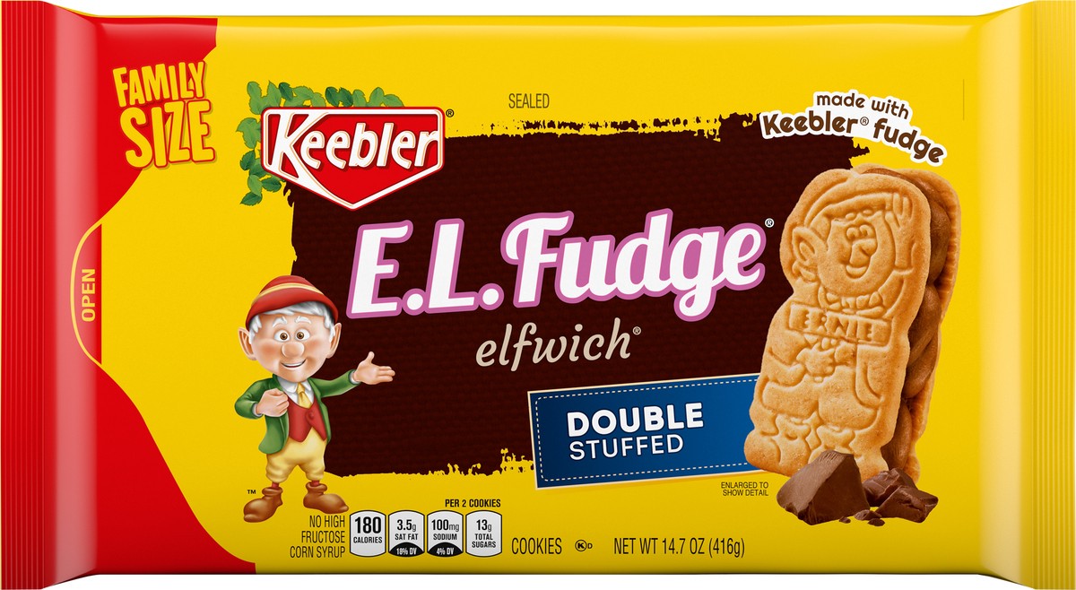 slide 2 of 9, E.L. Fudge Double Stuffed Elfwich Cookies Family Size 14.7 oz, 14.7 oz