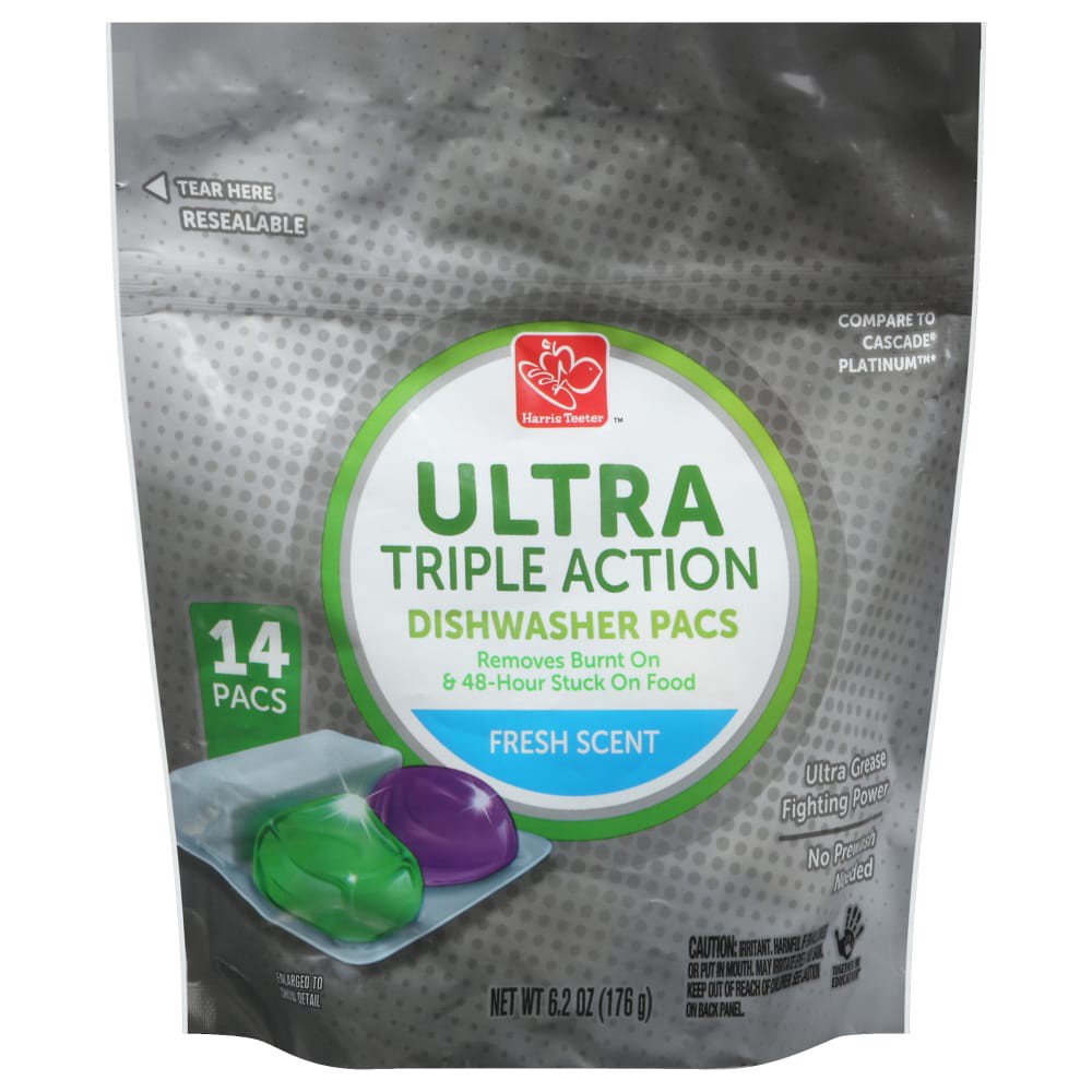 slide 1 of 4, Harris Teeter Ultrtrpl Actn Frsh Dsh Pcs, 14 ct