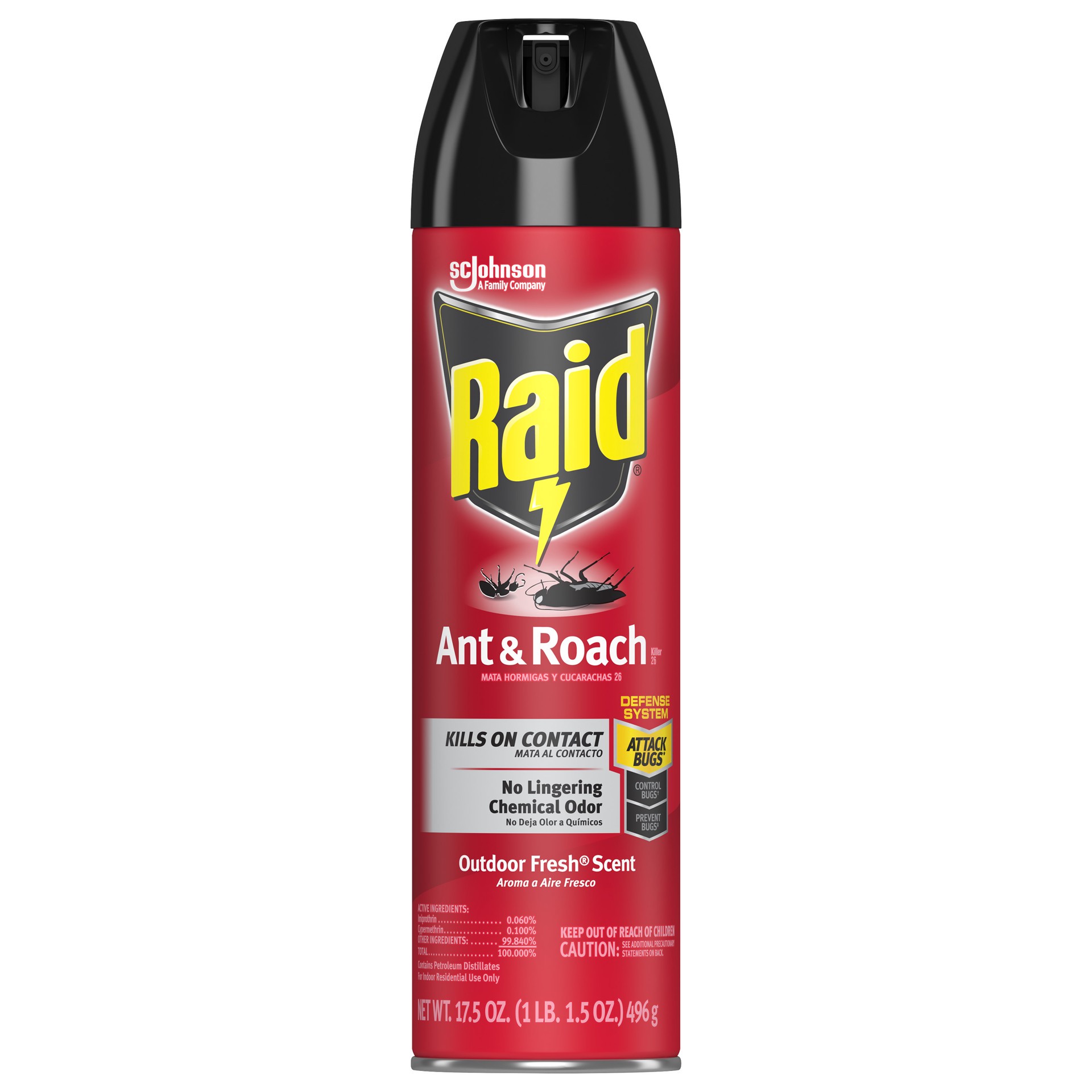 slide 1 of 6, Raid Ant & Roach 26, Aerosol Bug Spray Kills on Contact, Outdoor Fresh Scent, 17.5 oz, 17.5 oz