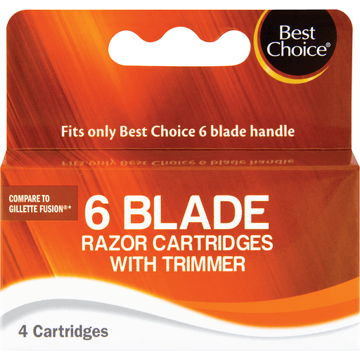 slide 1 of 1, Best Choice 6 Blade Razor Cartridges with Trimmer, 4 ct