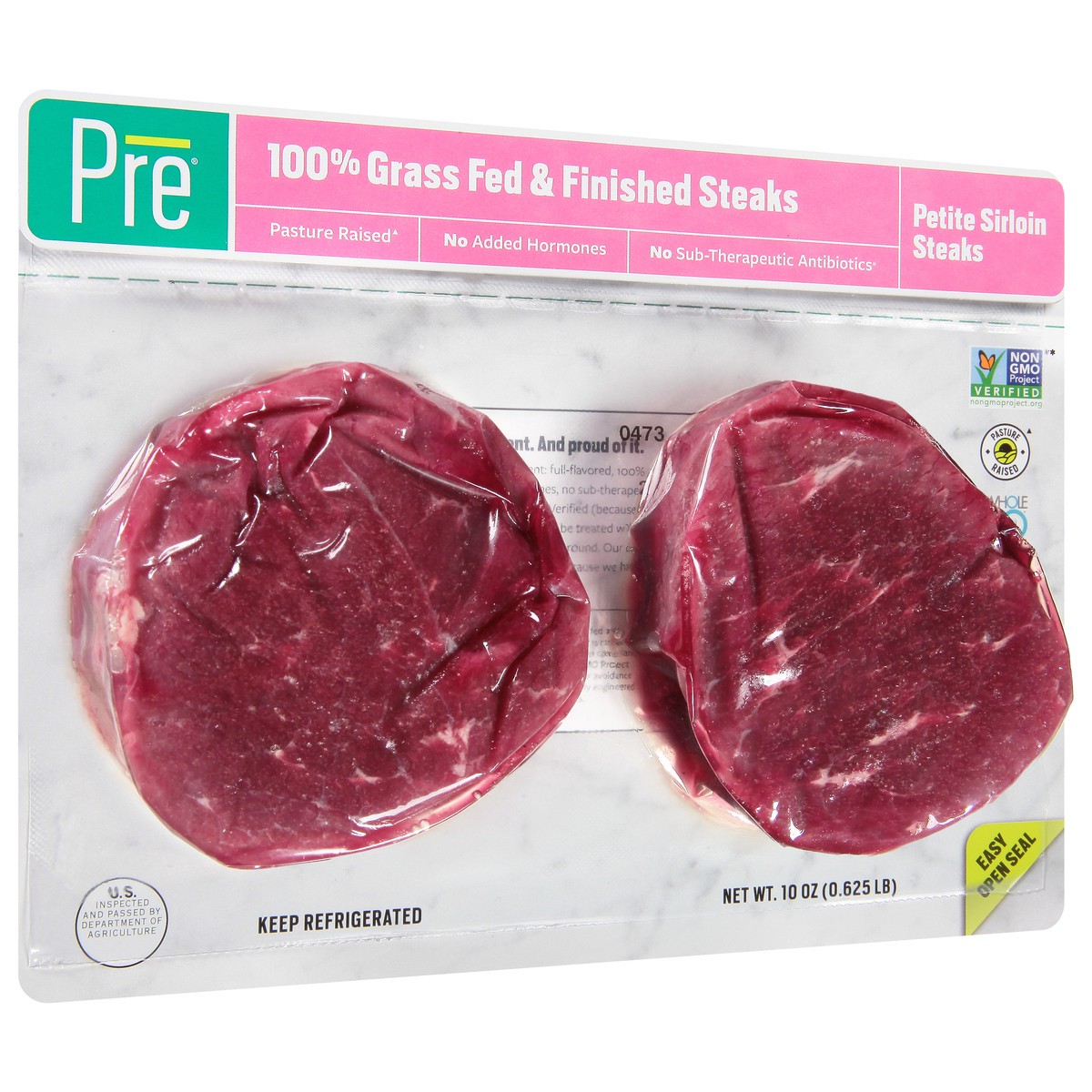 slide 3 of 9, Pre 100% Grass-Fed & Finished Beef Petite Sirloin Steaks 10 oz, 10 oz