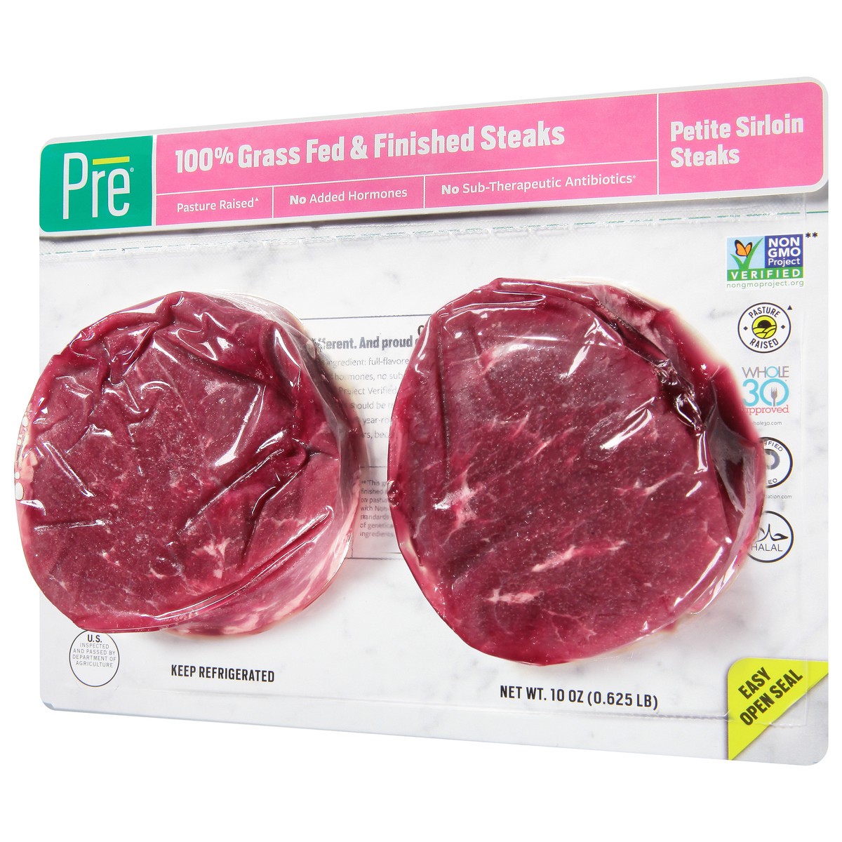 slide 6 of 9, Pre 100% Grass-Fed & Finished Beef Petite Sirloin Steaks 10 oz, 10 oz