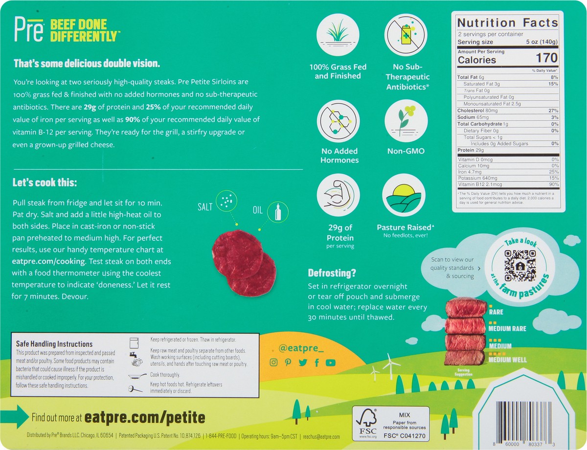 slide 4 of 9, Pre 100% Grass-Fed & Finished Beef Petite Sirloin Steaks 10 oz, 10 oz