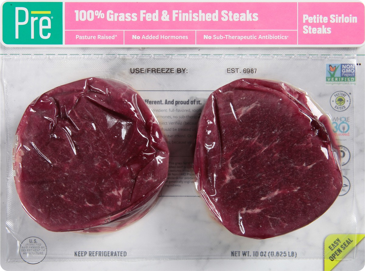 slide 7 of 9, Pre 100% Grass-Fed & Finished Beef Petite Sirloin Steaks 10 oz, 10 oz