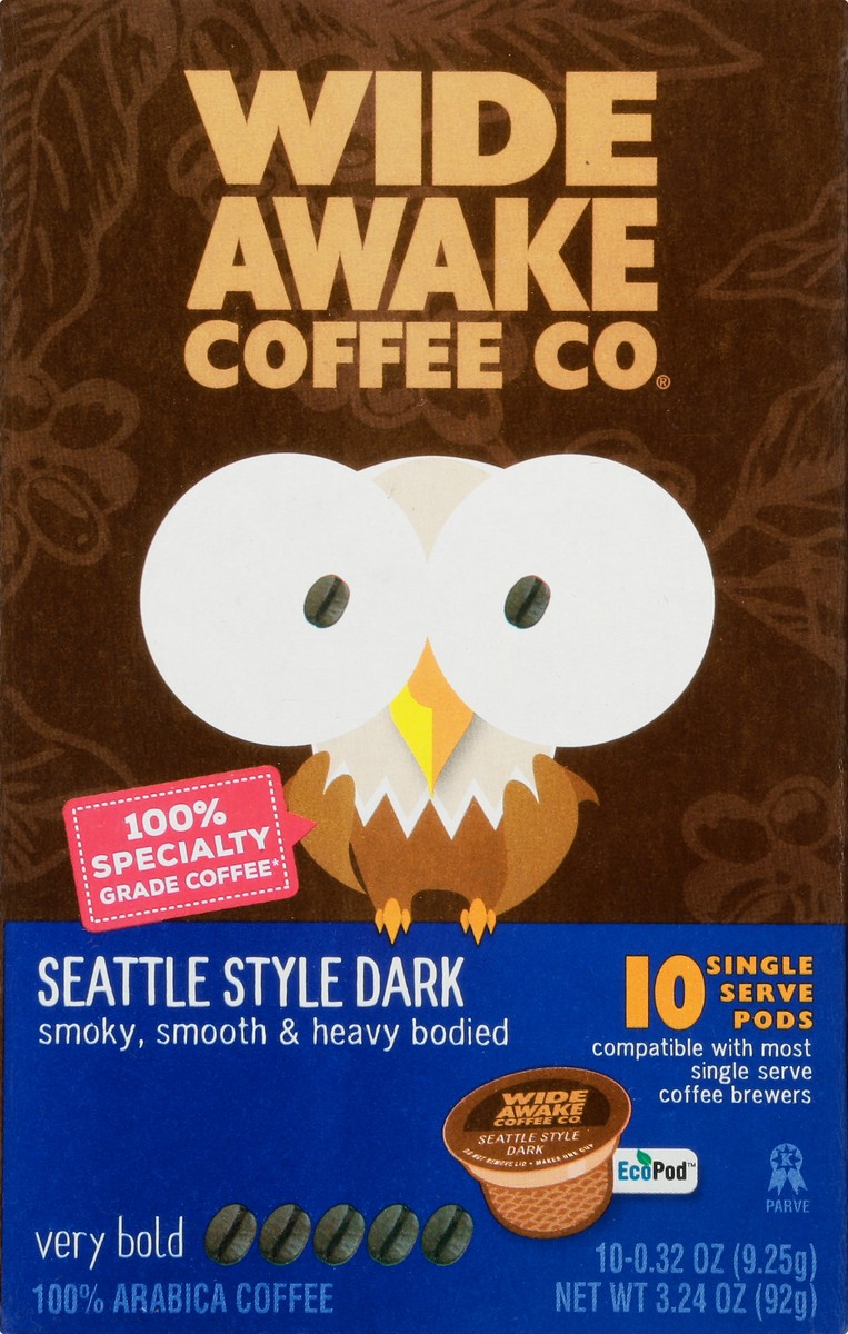 slide 8 of 9, Wide Awake Coffee Co. Single Serve Pods Very Bold Seattle Style Dark Coffee - 10 ct, 10 ct