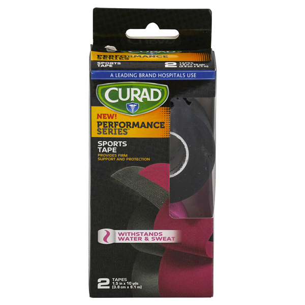 slide 1 of 4, Curad Performance Series Sports Tapes, 1 Pink & 1 Black, 1.5 in x 10 yds Each, 2 ct