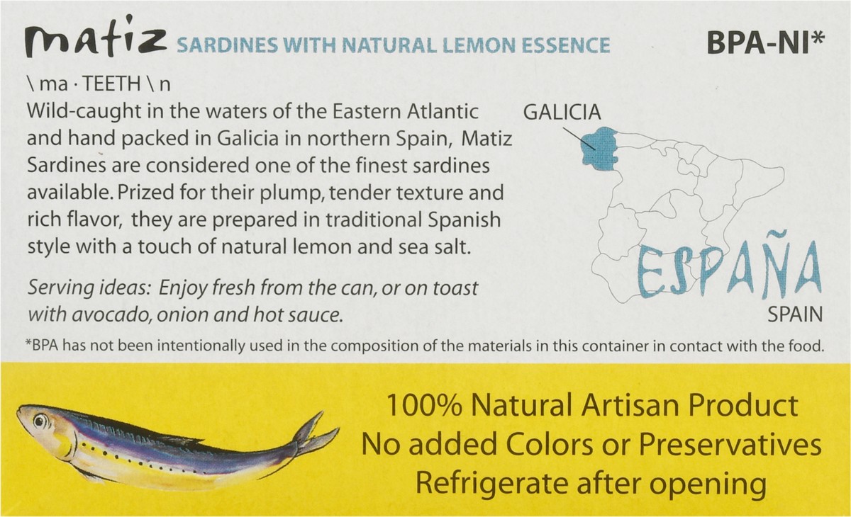 slide 10 of 13, Matiz Natural Lemon Essence Wild Sardines 4.2 oz, 4.2 oz