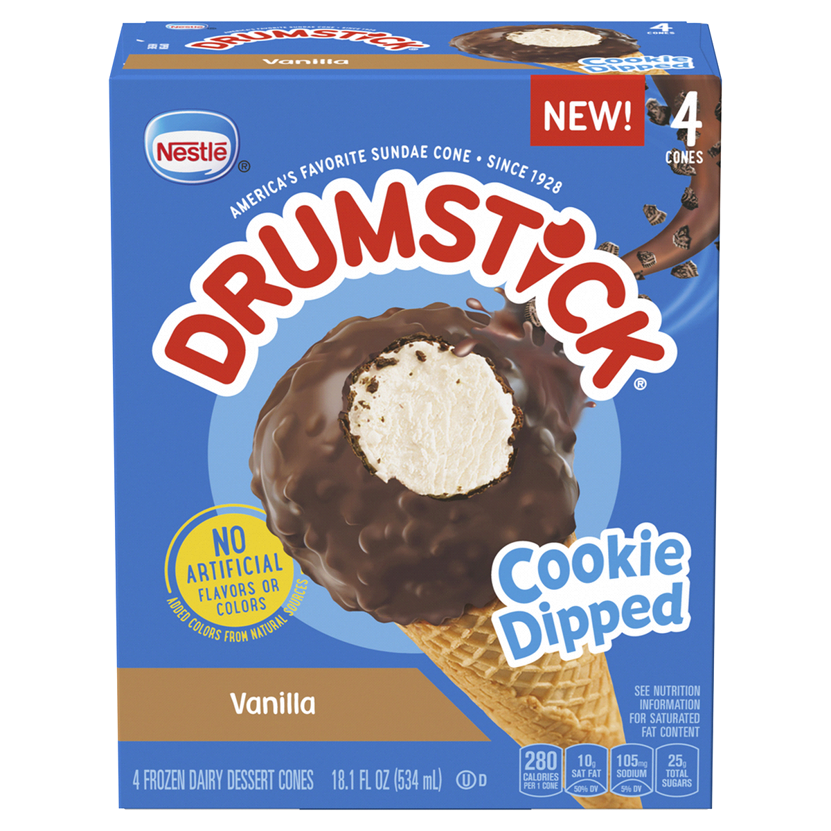 slide 1 of 1, Drumstick Frozen Cookie Dipped Vanilla Dairy Dessert Cones 4 ea, 4 ct