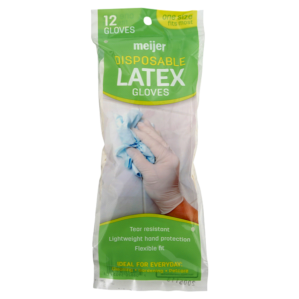 slide 1 of 1, Meijer Disposable Latex Gloves, One Size, 12 ct