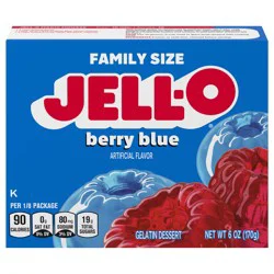 Jell-O Berry Blue Gelatin Dessert Mix, Family Size, 6 oz Box