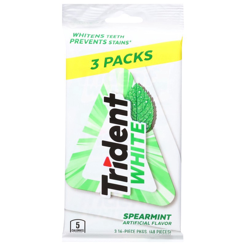 slide 1 of 1, Trident Gum, Spearmint, Sugar Free, 3 ct