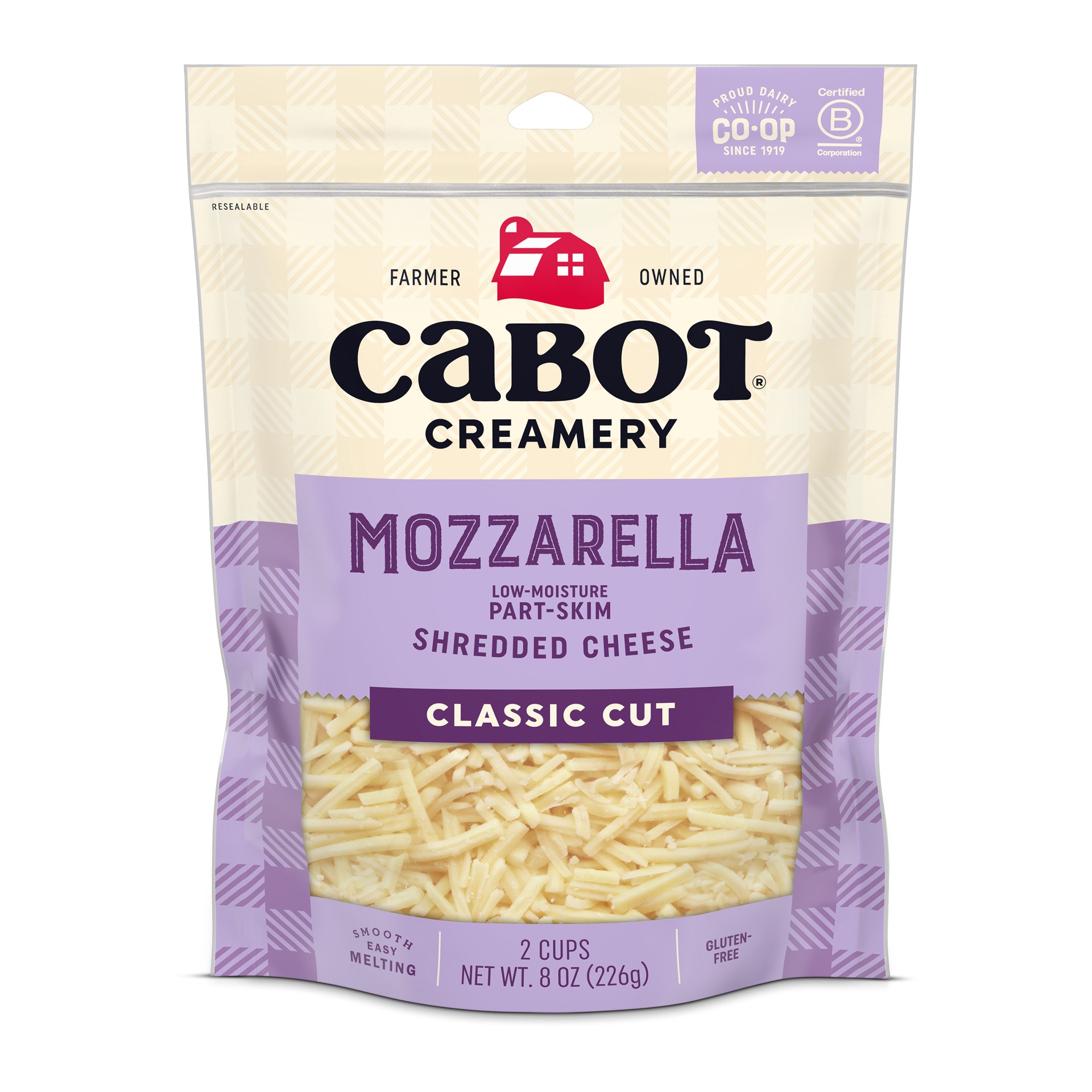 slide 1 of 6, Cabot Creamery Mozzarella Part-Skim Shredded Cheese 8 oz, 8 oz