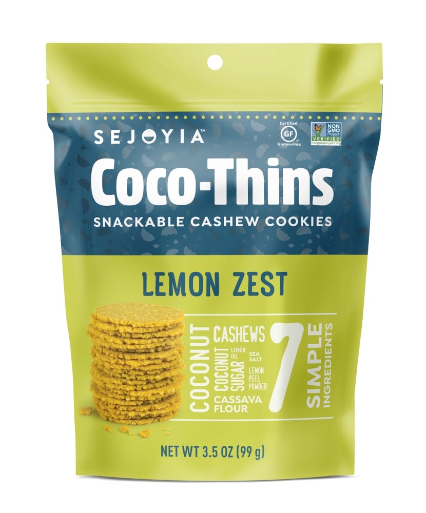 slide 1 of 1, Sejoyia Lemon Zest Coco Thins, 3.5 oz