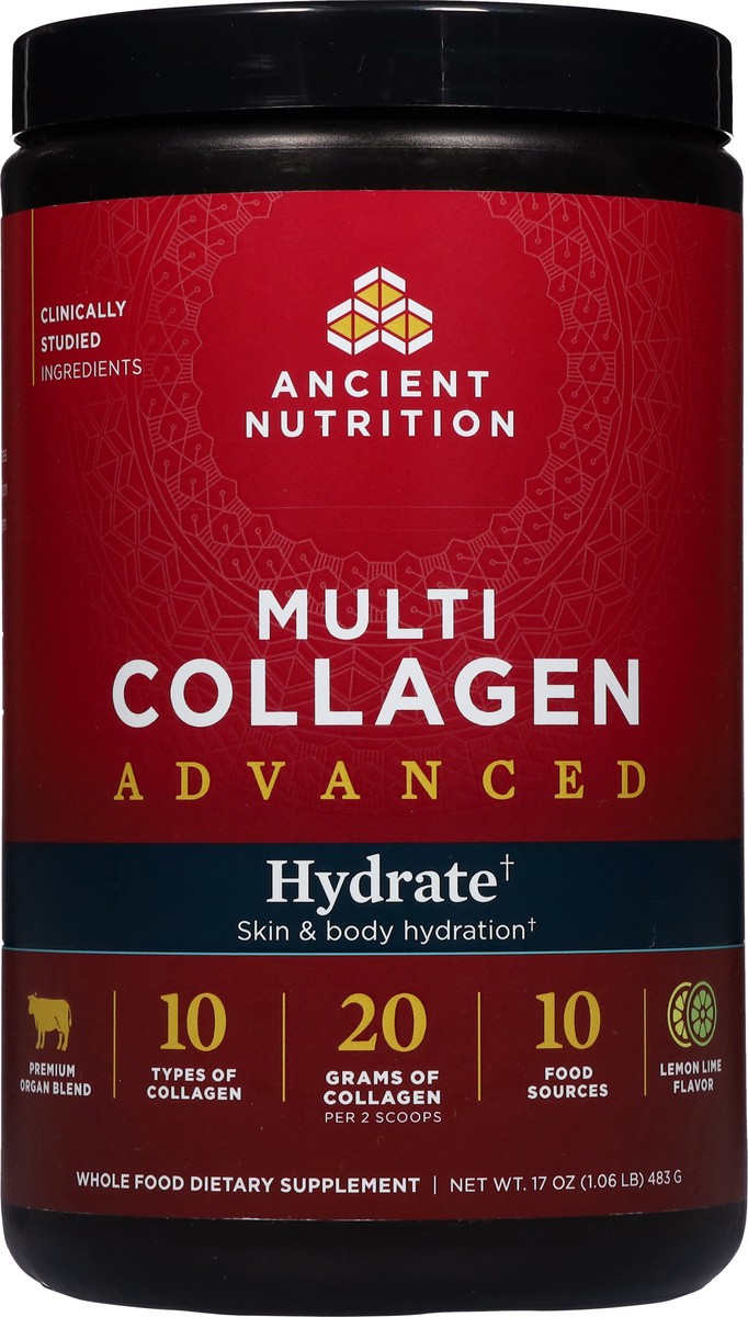 slide 9 of 13, Ancient Nutrition Advanced Hydrate Lemon Lime Flavor Multi Collagen 17 oz, 17 oz