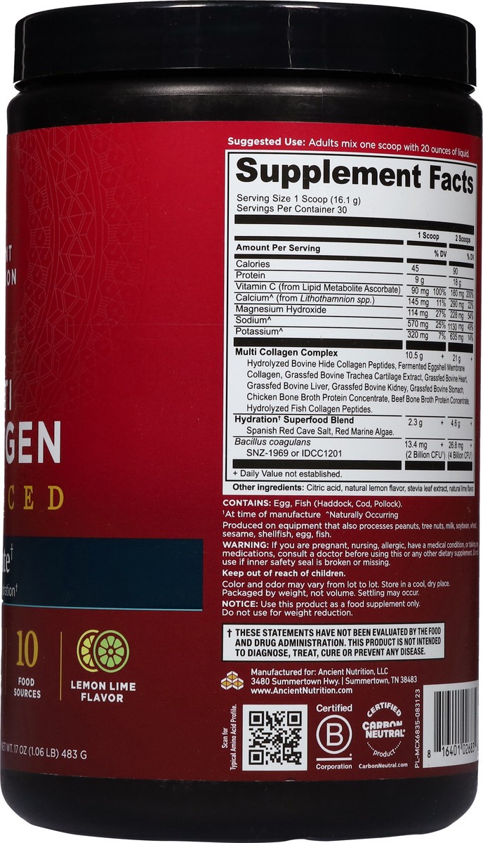 slide 6 of 13, Ancient Nutrition Advanced Hydrate Lemon Lime Flavor Multi Collagen 17 oz, 17 oz