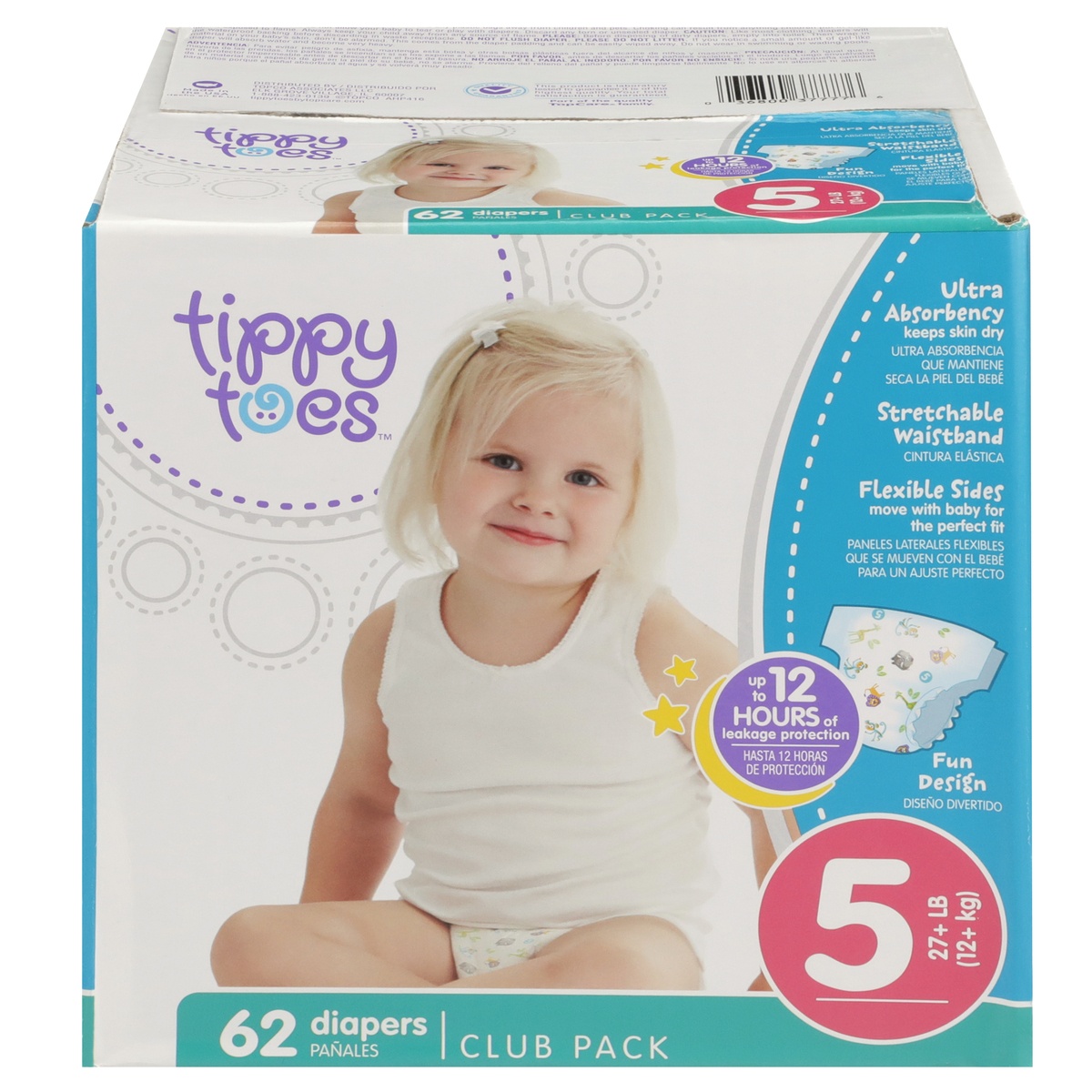 slide 1 of 1, Tippy Toes Babysoft Ultrafit Diapers Size 5, 62 ct