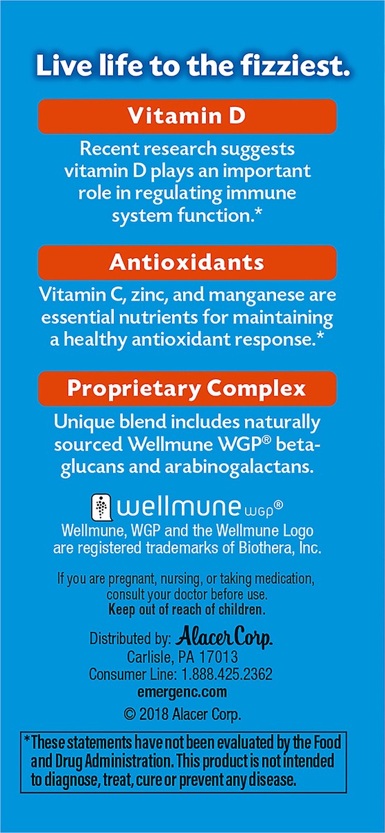 slide 5 of 7, Emergen-C Immune Plus 1000 mg Super Orange Vitamin C + Vitamin D & Zinc 10 ea, 10 ct; 0.33 oz