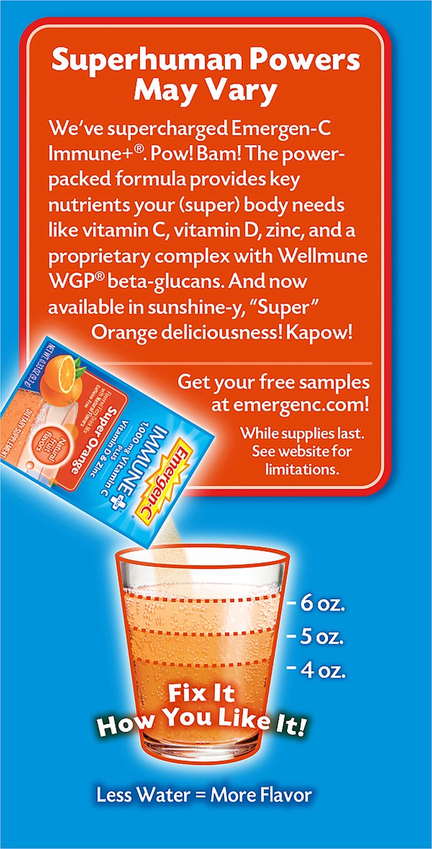 slide 6 of 7, Emergen-C Immune Plus 1000 mg Super Orange Vitamin C + Vitamin D & Zinc 10 ea, 10 ct; 0.33 oz