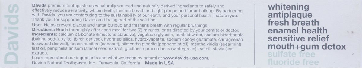 slide 6 of 10, David's Premium Sensitive + Whitening Natural Peppermint Natural Peppermint Toothpaste 5.25 oz, 5.25 oz
