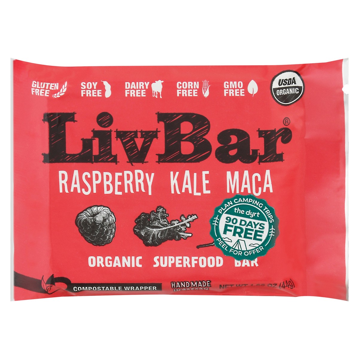 slide 10 of 12, LivBar Organic Raspberry Kale Maca Superfood Bar 1.55 oz, 1 ct