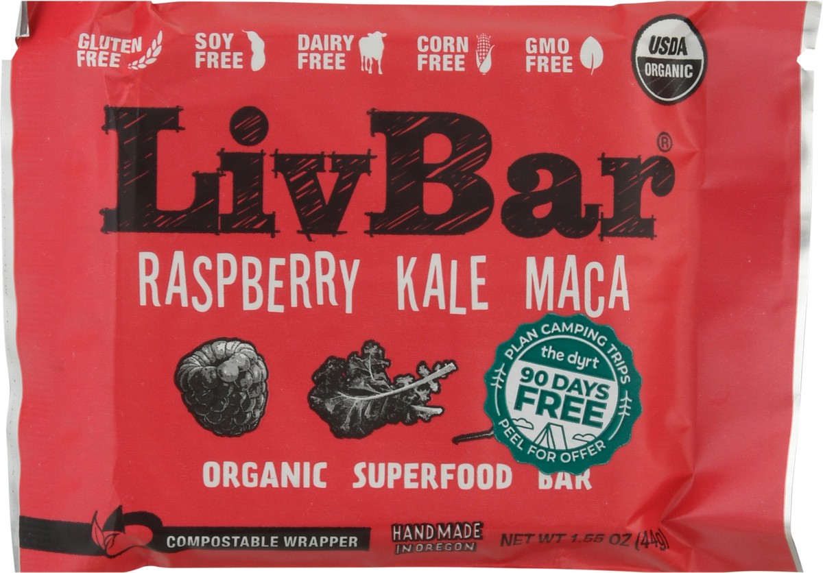 slide 3 of 12, LivBar Organic Raspberry Kale Maca Superfood Bar 1.55 oz, 1 ct