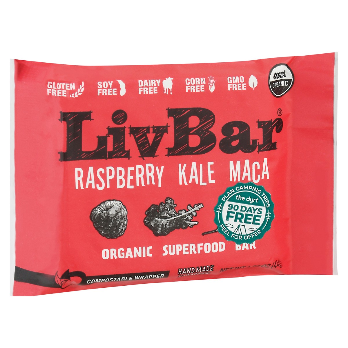 slide 9 of 12, LivBar Organic Raspberry Kale Maca Superfood Bar 1.55 oz, 1 ct